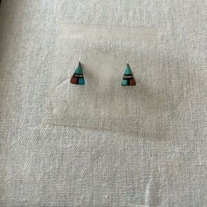 VINTAGE Turquoise and Red Triangle Stud Earrings